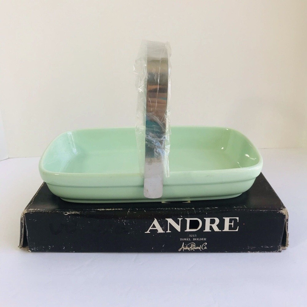 NIB Vintage Andre Richard Towel Holder In Green With SS Handle Made Japan RARE